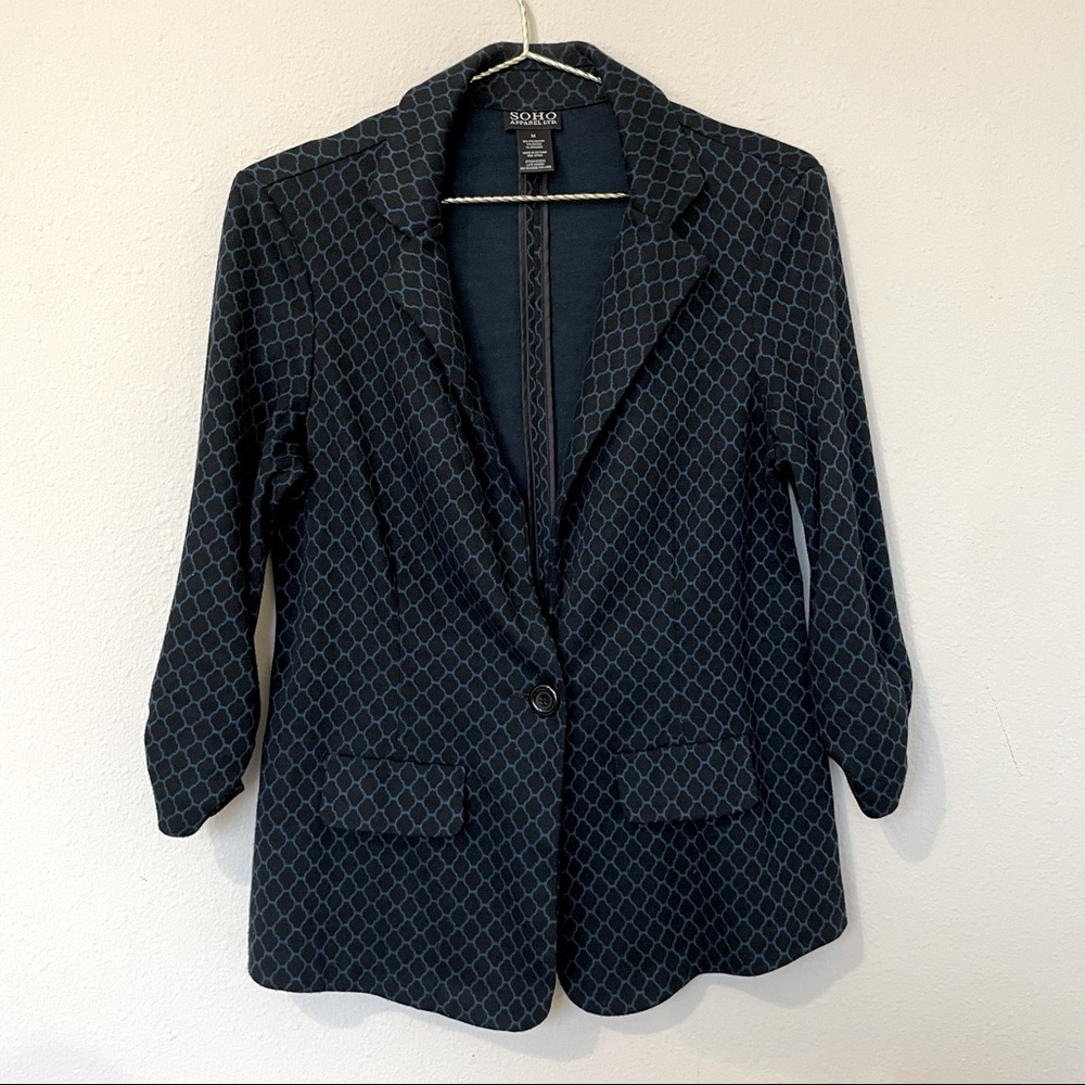 SOHO Diamond Patterned Blazer, Jacket, Black & Blue, Juniors M